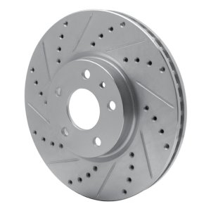 Ford Special Service Police Sedan Brake Rotor (1) - Front Left - R1 Concepts - Drilled & Slotted - Silver - `13-`20